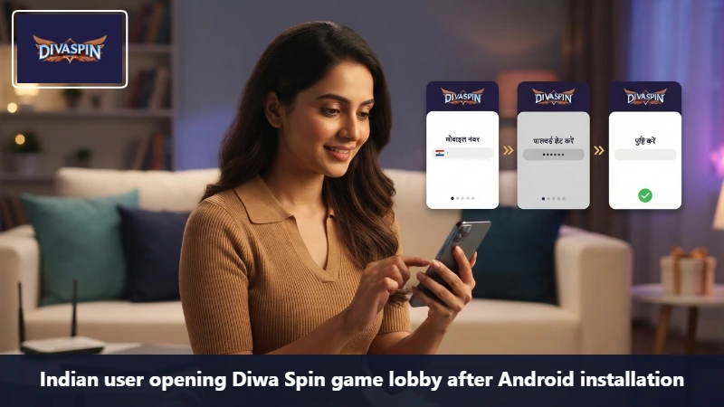 Indian user opening Diwa Spin game lobby after Android installation