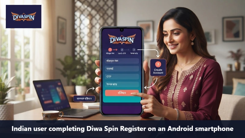 Indian user completing Diwa Spin Register on an Android smartphone