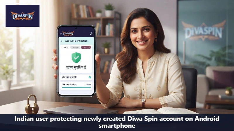 Indian user protecting newly created Diwa Spin account on Android smartphone