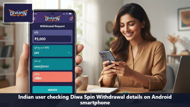 Indian user checking Diwa Spin Withdrawal details on Android smartphone